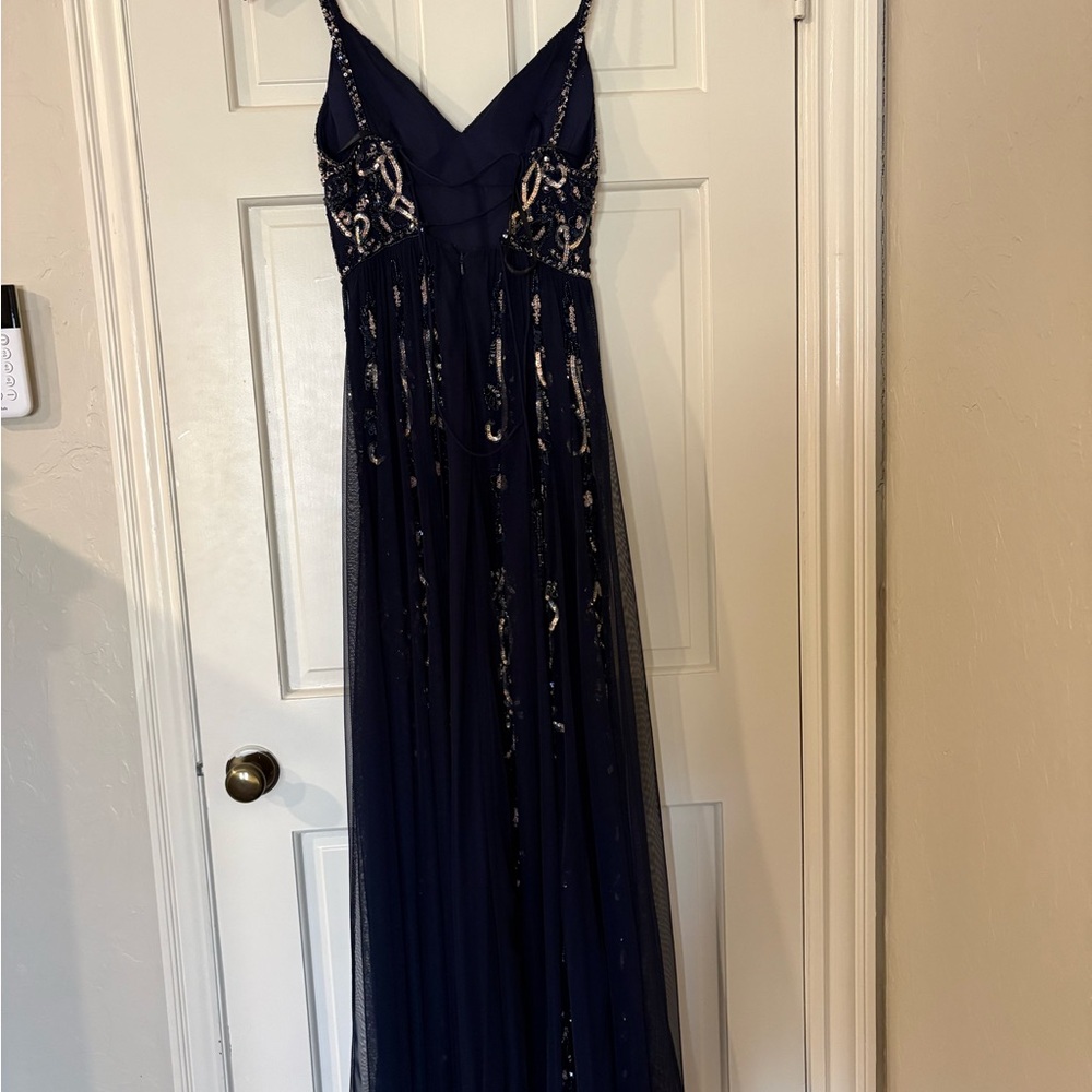 Sherri Hill Navy Blue Sequin Maxi Dress